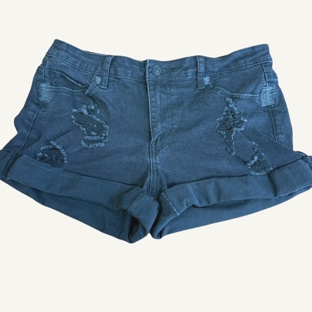 Blue‎ Turtle Womens Distressed Denim Shorts Black Cuffed Ripped Jean BS5007 XL